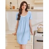 Ekouaer Nightgowns for Women Pleated Sleep Shirts Short Sleeve Night Shirts(Light Blue)
