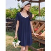 Ekouaer Nightgowns for Women Pleated Sleep Shirts Short Sleeve Night Shirts(Navy Blue)