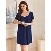 Ekouaer Nightgowns for Women Pleated Sleep Shirts Short Sleeve Night Shirts(Navy Blue)