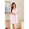 Ekouaer Nightgowns for Women Pleated Sleep Shirts Short Sleeve Night Shirts(Pink Petal Whisper)