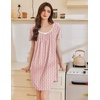Ekouaer Nightgowns for Women Pleated Sleep Shirts Short Sleeve Night Shirts(Red Striped Cherry)