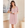 Ekouaer Nightgowns for Women Pleated Sleep Shirts Short Sleeve Night Shirts(Red Striped Cherry)