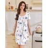 Ekouaer Nightgowns for Women Pleated Sleep Shirts Short Sleeve Night Shirts(White Flower)