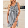 Ekouaer Nightgowns for Women Sleeveless Sleep Shirt Tank V Neck Night Gown(Gray Floral)