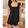 Ekouaer Pajama for Women Set 2 Piece Ruffle Pjs Soft Tank Top and Shorts(Black)