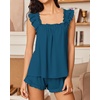 Ekouaer Pajama for Women Set 2 Piece Ruffle Pjs Soft Tank Top and Shorts(Blue Green)