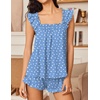 Ekouaer Pajama for Women Set 2 Piece Ruffle Pjs Soft Tank Top and Shorts(Blue Hearts)