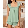 Ekouaer Pajama for Women Set 2 Piece Ruffle Pjs Soft Tank Top and Shorts(Gingham Green)