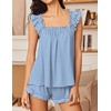 Ekouaer Pajama for Women Set 2 Piece Ruffle Pjs Soft Tank Top and Shorts(Gingham Light Blue)
