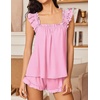 Ekouaer Pajama for Women Set 2 Piece Ruffle Pjs Soft Tank Top and Shorts(Gingham Light Pink)