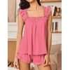 Ekouaer Pajama for Women Set 2 Piece Ruffle Pjs Soft Tank Top and Shorts(Gingham Red)