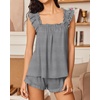 Ekouaer Pajama for Women Set 2 Piece Ruffle Pjs Soft Tank Top and Shorts(Grey)