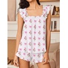 Ekouaer Pajama for Women Set 2 Piece Ruffle Pjs Soft Tank Top and Shorts(Hearts and Bouquets)