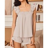 Ekouaer Pajama for Women Set 2 Piece Ruffle Pjs Soft Tank Top and Shorts(Light Coffee)