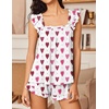 Ekouaer Pajama for Women Set 2 Piece Ruffle Pjs Soft Tank Top and Shorts(Pink Hearts)