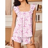 Ekouaer Pajama for Women Set 2 Piece Ruffle Pjs Soft Tank Top and Shorts(Pink Stripe Bow)