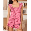 Ekouaer Pajama for Women Set 2 Piece Ruffle Pjs Soft Tank Top and Shorts(Red Hearts)