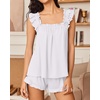 Ekouaer Pajama for Women Set 2 Piece Ruffle Pjs Soft Tank Top and Shorts(White)