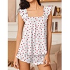 Ekouaer Pajama for Women Set 2 Piece Ruffle Pjs Soft Tank Top and Shorts(White Hearts)