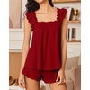 Ekouaer Pajama for Women Set 2 Piece Ruffle Pjs Soft Tank Top and Shorts(Wine Red)