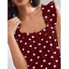 Ekouaer Pajama for Women Set 2 Piece Ruffle Pjs Soft Tank Top and Shorts(Wine Red Hearts)