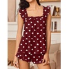 Ekouaer Pajama for Women Set 2 Piece Ruffle Pjs Soft Tank Top and Shorts(Wine Red Hearts)