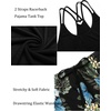 Ekouaer Womens Cami Pajama Set Sleeveless Racerback Tank Top Soft Sleepwear(Black Floral)
