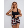 Ekouaer Womens Cami Pajama Set Sleeveless Racerback Tank Top Soft Sleepwear(Black Plaid)