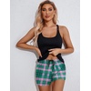 Ekouaer Womens Cami Pajama Set Sleeveless Racerback Tank Top Soft Sleepwear(Green and Pink Plaid)