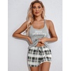 Ekouaer Womens Cami Pajama Set Sleeveless Racerback Tank Top Soft Sleepwear(Grey Plaid)