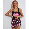 Ekouaer Womens Cami Pajama Set Sleeveless Racerback Tank Top Soft Sleepwear(Heart Pattern)