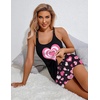 Ekouaer Womens Cami Pajama Set Sleeveless Racerback Tank Top Soft Sleepwear(Heart Pattern)