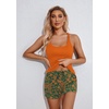 Ekouaer Womens Cami Pajama Set Sleeveless Racerback Tank Top Soft Sleepwear(Orange Silhouette Flowers)