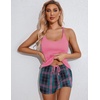 Ekouaer Womens Cami Pajama Set Sleeveless Racerback Tank Top Soft Sleepwear(Pink Plaid)