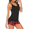 Ekouaer Womens Cami Pajama Set Sleeveless Racerback Tank Top Soft Sleepwear(Red Plaid)