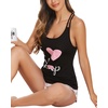 Ekouaer Womens Cami Pajama Set Sleeveless Racerback Tank Top Soft Sleepwear(White Printed)