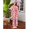 Ekouaer Womens Pajama Sets Long Sleeve Sleepwear Button Down Pjs Loungewear(Red Bow-knot Stripes)