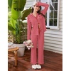 Ekouaer Womens Pajama Sets Long Sleeve Sleepwear Button Down Pjs Loungewear(Red Stripes)