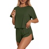 Ekouaer Womens Pajama Sets Sexy Lounge Sets Side Split Short Pj Sets(Army Green)