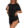 Ekouaer Womens Pajama Sets Sexy Lounge Sets Side Split Short Pj Sets(Black)