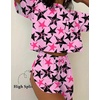 Ekouaer Womens Pajama Sets Sexy Lounge Sets Side Split Short Pj Sets(Blackpink Five-pointed Star Bow)