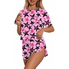 Ekouaer Womens Pajama Sets Sexy Lounge Sets Side Split Short Pj Sets(Blackpink Five-pointed Star Bow)