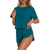 Ekouaer Womens Pajama Sets Sexy Lounge Sets Side Split Short Pj Sets(Blue Green)