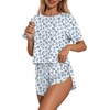 Ekouaer Womens Pajama Sets Sexy Lounge Sets Side Split Short Pj Sets(Blue Leaves)