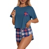 Ekouaer Womens Pajama Sets Sexy Lounge Sets Side Split Short Pj Sets(Blue Plaid)
