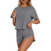 Ekouaer Womens Pajama Sets Sexy Lounge Sets Side Split Short Pj Sets(Dark Grey)