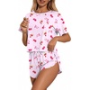 Ekouaer Womens Pajama Sets Sexy Lounge Sets Side Split Short Pj Sets(Floral and Bow)