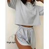 Ekouaer Womens Pajama Sets Sexy Lounge Sets Side Split Short Pj Sets(Gray-white Stripes)