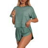 Ekouaer Womens Pajama Sets Sexy Lounge Sets Side Split Short Pj Sets(Green and White Stripes)