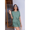 Ekouaer Womens Pajama Sets Sexy Lounge Sets Side Split Short Pj Sets(Green and White Stripes)